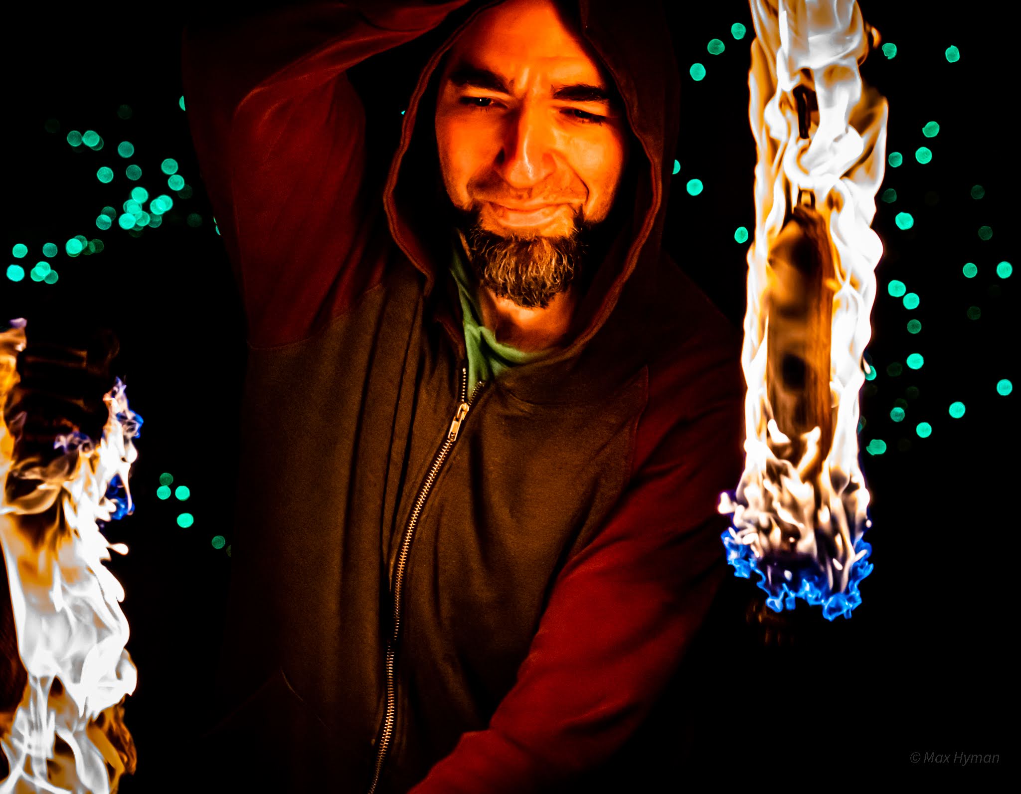 Closeup of fire spinner